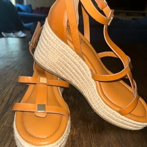 Franco Sarto Tan Leather Wedge Sandals